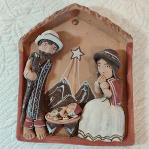Nativity Wall Plaque Terra Cotta Pottery Handmade In Perú By B. Luck Vintage